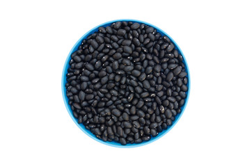 Black beans in bowl isolated on white