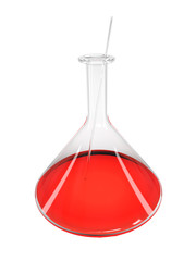 The bulb of glass for analysis with red liquid