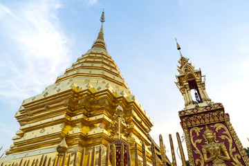 Naklejka premium Golden Pagoda in Wat Phra That Doi Suthep is attractive landmark