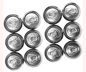 beer cans on white background, view from the top
