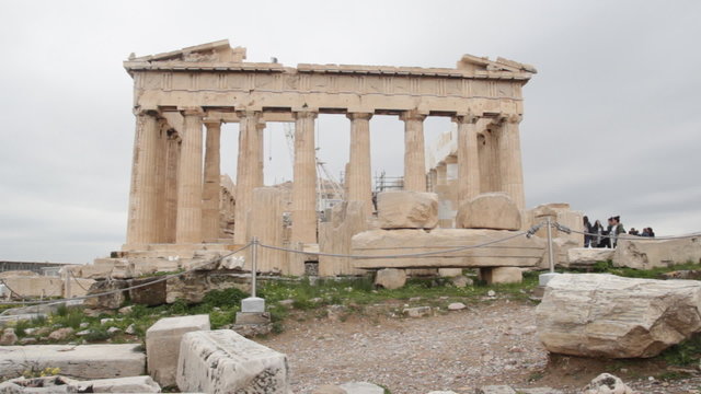 Parthenon on the Acropolis in Athens, Greece. Time lapse