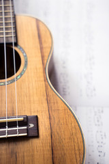 Ukulele on white paper notes.
