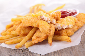 french fries and fried chicken