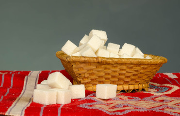White Sugar Cubes in Basket on Napkin Sweet Minimalist Still Life