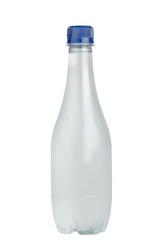 Blue water bottle isolated on white studio background