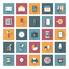 Set of flat office and business icons