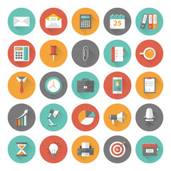 Set of flat office and business icons