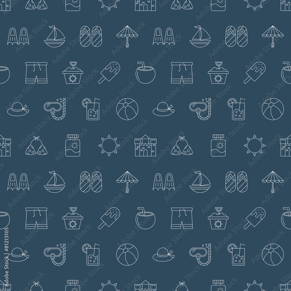 Wall mural summer line icon pattern set