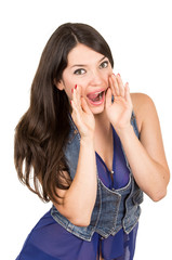 Fototapeta premium beautiful young girl wearing blue crop top posing screaming