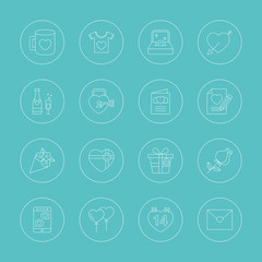 valentine's day line icon set