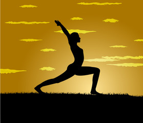girl makes yoga exercise at the gloaming
