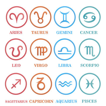 Set zodiac sign in circle frame