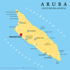 Aruba Political Map - obrazy, fototapety, plakaty