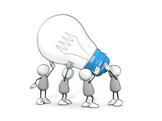 little sketchy men carrying a big light bulb