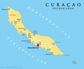 Curacao Political Map - obrazy, fototapety, plakaty
