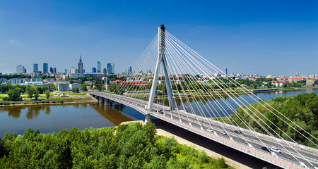 Bridge in Warsaw over Vistula river - obrazy, fototapety, plakaty