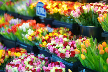 Beautiful flowers sold on outdoor flower shop