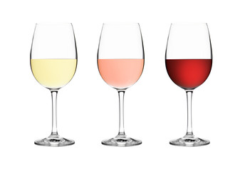 Weißwein-, Roéswein- und Rotweinglas