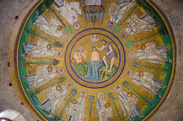Ceiling mosaic of the Arian baptistery.