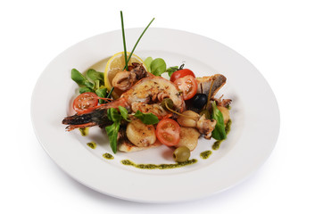 The fried seafood with vegetables