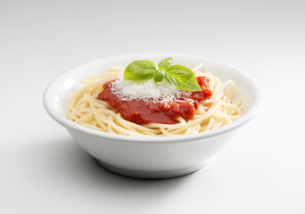 dish with spaghetti isolated on white background