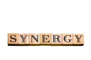Word SYNERGY isolated on white background with copy space
