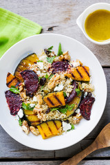 Quinoa with grilled pumpkin and beetroot salad