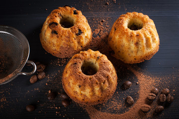 Coffee cupcakes on a dark background