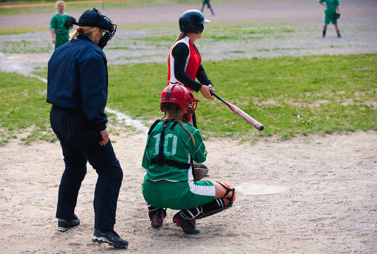 Beautiful Blonde Girl Playing Baseball