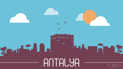 Antalya Turkey skyline silhouette flat design vector