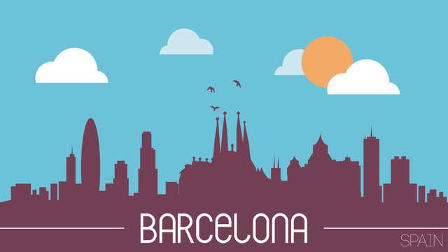 Barcelona Spain skyline silhouette flat design vector