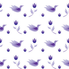 vector seamless pattern abstract flowers, birds