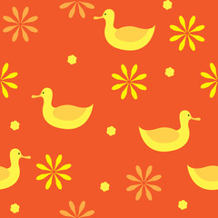 vector seamless pattern abstract background of ducks and flowers