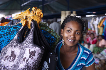 Young woman, working in a street market in Nairobi