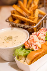 Lobster Roll and Bisque with French Fries