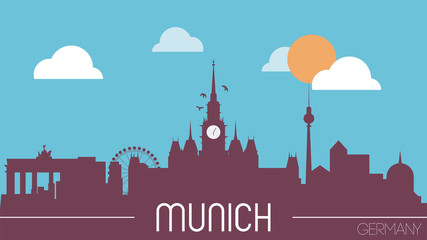 Munich Germany skyline silhouette flat design vector - obrazy, fototapety, plakaty