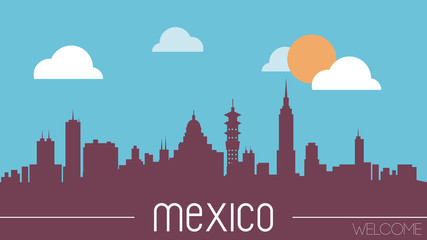 Mexico skyline silhouette flat design vector