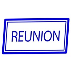 Reunion blue stamp text on white