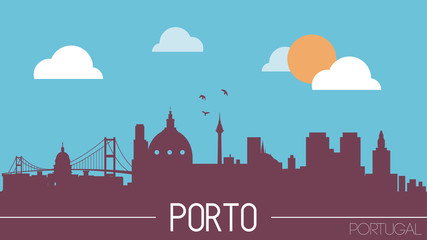 Porto Portugal skyline silhouette flat design vector - obrazy, fototapety, plakaty