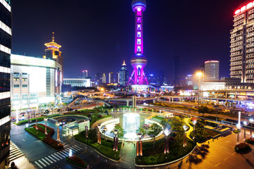 Fototapeta na wymiar skyline and illuminated cityscape of shanghai at night