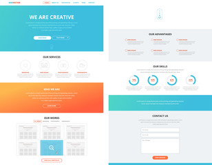 One page flat website design template concept
