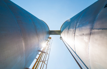 Under view Oil Tank Factory plant.