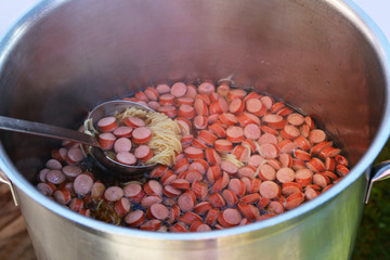 Noodles soup with sausage. One of the Austrian cuisines.