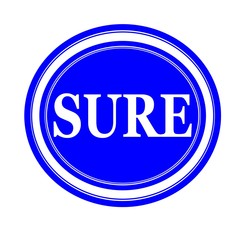 Sure white stamp text on blue