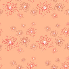 Delicate magnolia flowers on a creamy-pink. Seamless vector patt