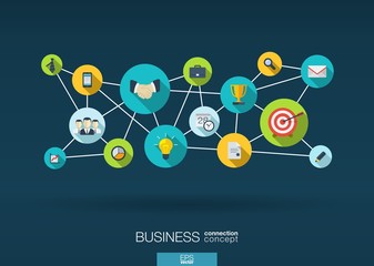 Business network vector background - lines, circles, flat icons