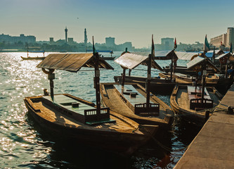 Naklejka na ściany i meble Boats on the Bay Creek in Dubai, UAE