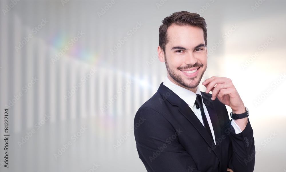 Poster composite image of stylish businessman smiling at camera