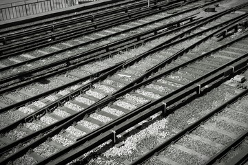 Railroad tracks. Black and white.