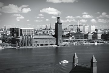 Stockholm skyline. Black and white.